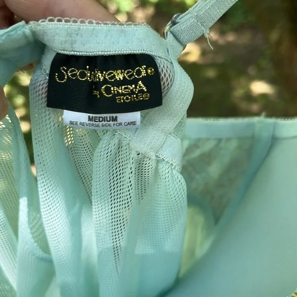 Elegant Lace Trim Babydoll Lingerie in Light Blue - Picture 10 of 12